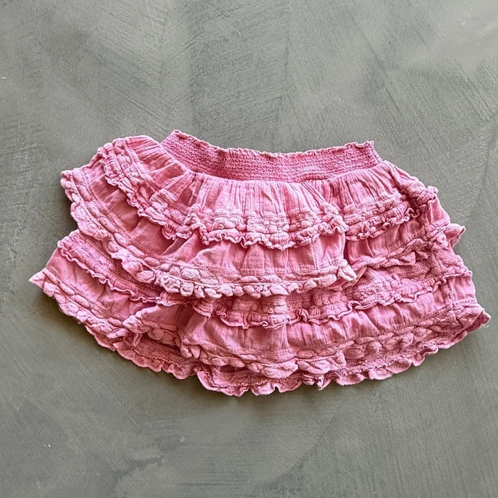 LoveShackFancy Girls Billie Tiered Skirt - Pink  7/8